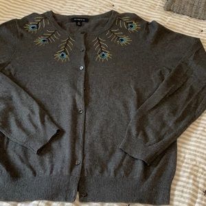 Lands End Gray beaded Button Front Cardigan Sweater L